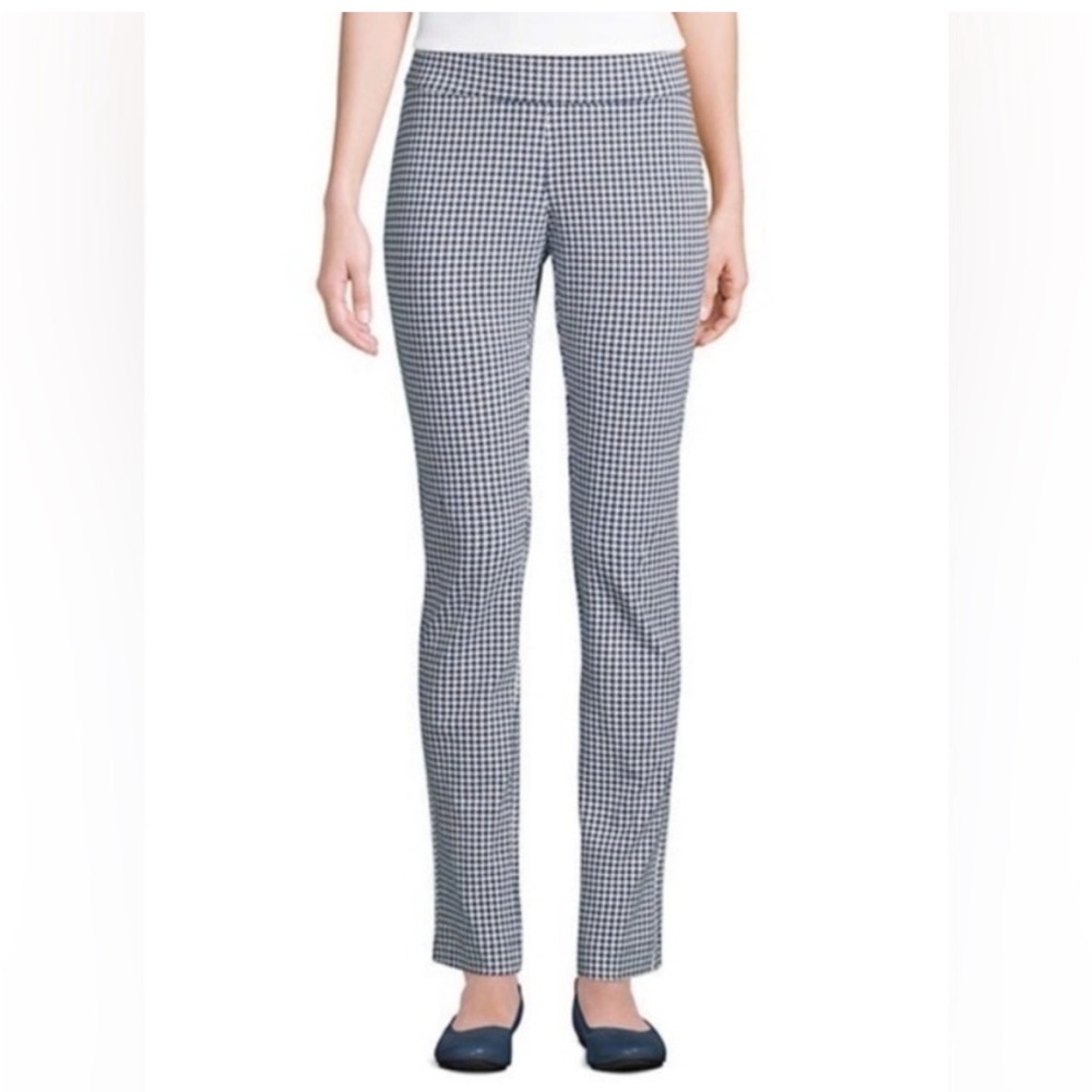 Lands' End Starfish Straight Pants in Blue and White Houndstooth, Size Small